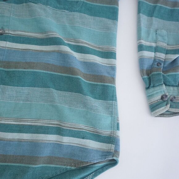 Vintage Picdor Green Blue Stripe Western Cowboy Button Up Shirt Medium - Picture 5 of 12